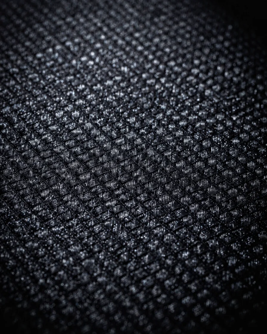 Extreme close-up macro shot of technical high-density woven athle